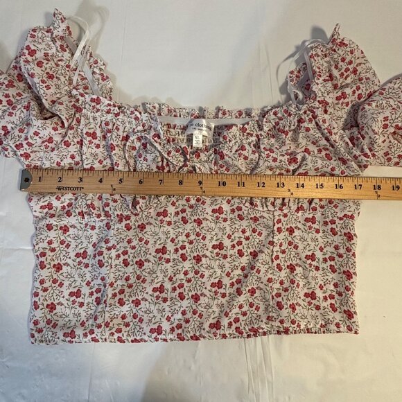 One Clothing Floral Ruffle Smocked Crop Top With Balloon Sleeves & Tie Front XL - Picture 6 of 8